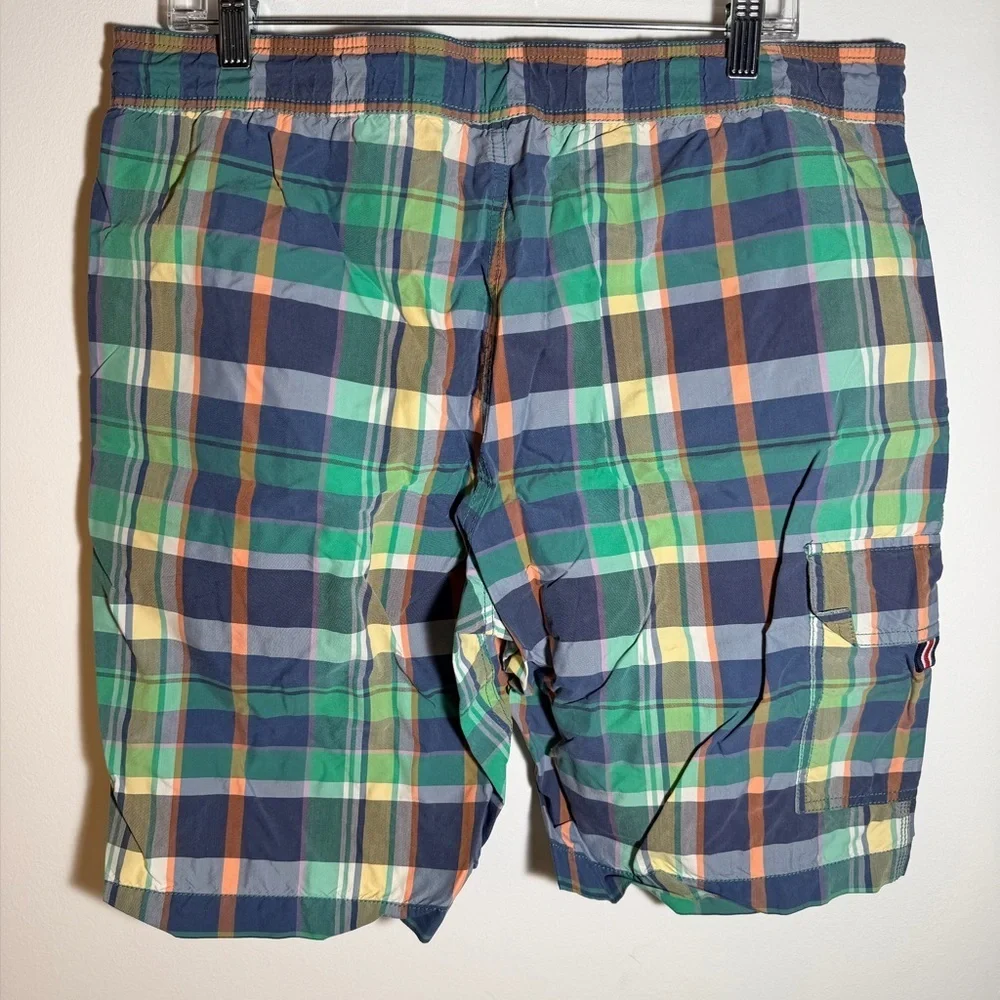 Plaid Men's Swim Shorts - Green and Blue